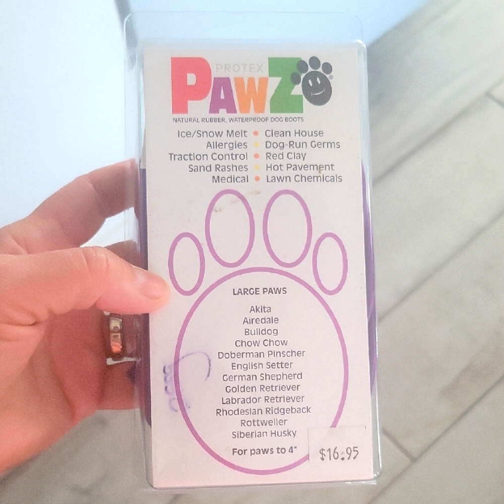 PAWZ Purple Dog Boots twelve disposable and reusable boot slide on  Size Large